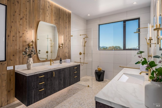 1212 Oak Knoll Ave, Napa, CA 94558 - full bathroom featuring a walk in shower and two vanities