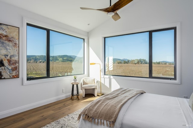 1212 Oak Knoll Ave, Napa, CA 94558 - bedroom with wood finished floors, lofted ceiling, baseboards, and a ceiling fan
