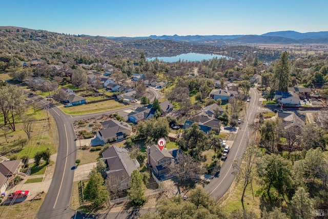 drone / aerial view featuring a mountain view