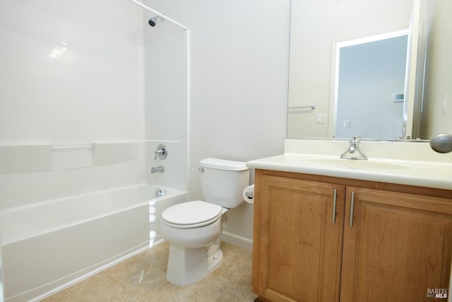 bathroom with shower / bath combination, vanity, toilet, and tile patterned floors