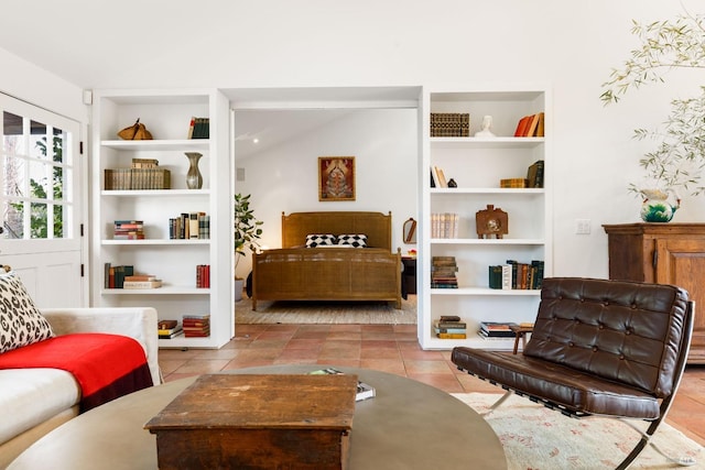 sitting room with light tile patterned floors