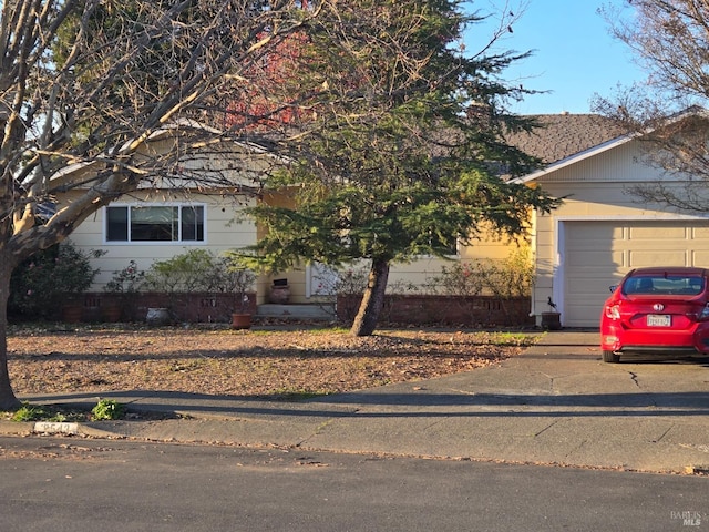 view of property hidden behind natural elements with a garage