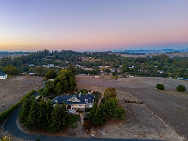 view of aerial view at dusk