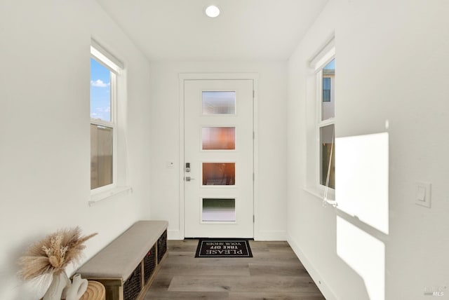 doorway featuring hardwood / wood-style floors