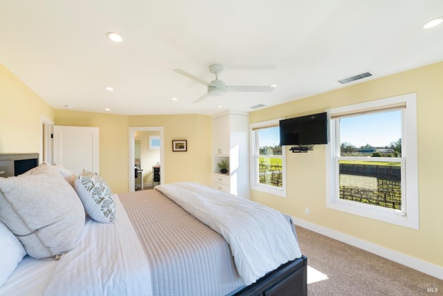 bedroom featuring carpet and ceiling fan