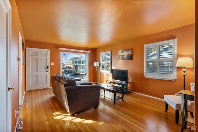 living room with light hardwood / wood-style flooring