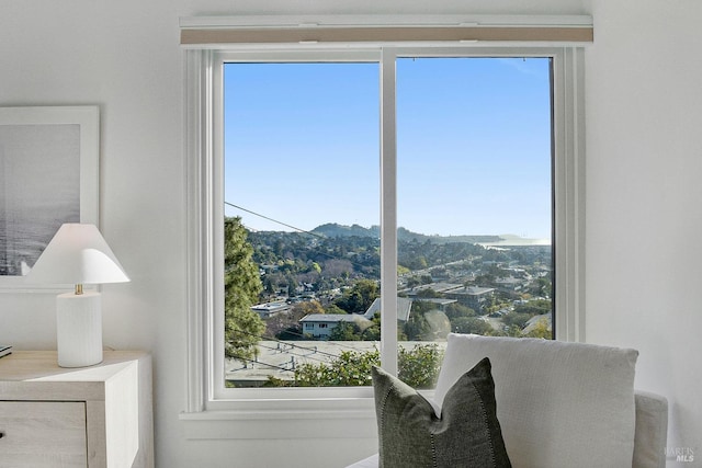 interior space featuring a mountain view and a healthy amount of sunlight