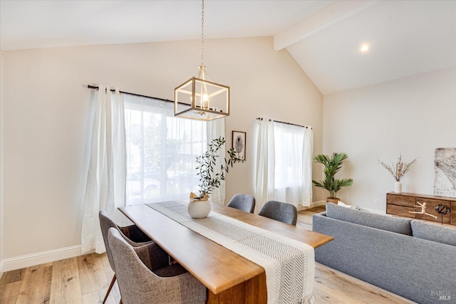 1779 Monarch Dr, Napa, CA 94558 - dining area with light hardwood / wood-style flooring, high vaulted ceiling, a chandelier, and beamed ceiling