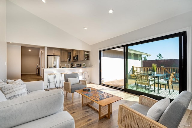 1779 Monarch Dr, Napa, CA 94558 - living room featuring sink, high vaulted ceiling, and light wood-type flooring