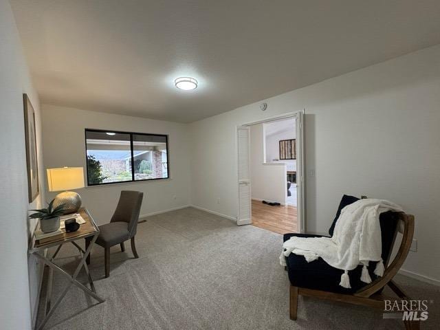 sitting room featuring carpet floors