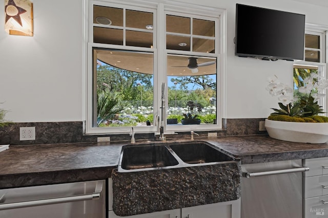 kitchen featuring sink, stainless steel dishwasher, and white cabinets