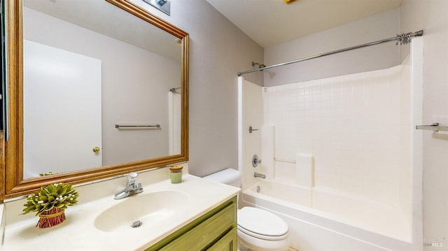 full bathroom with vanity,  shower combination, and toilet