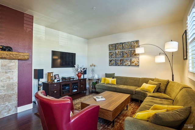 living room featuring dark hardwood / wood-style floors