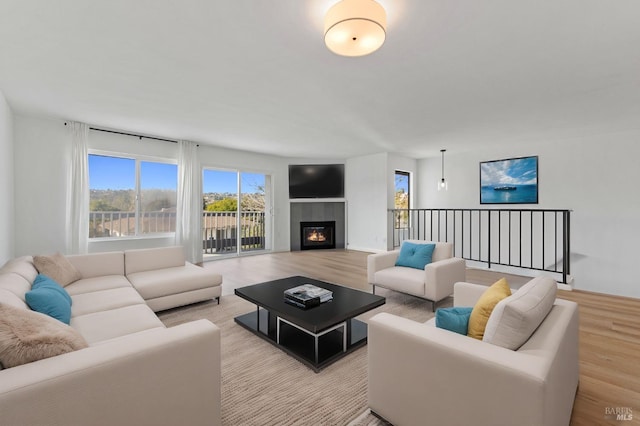 living room featuring light wood-type flooring