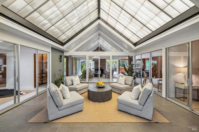 sunroom with lofted ceiling