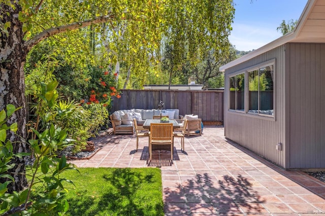 view of patio / terrace with a fenced backyard and an outdoor hangout area