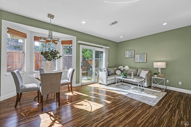 living room with dark wood-type flooring