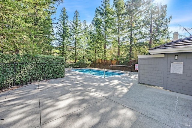 view of swimming pool with a patio area