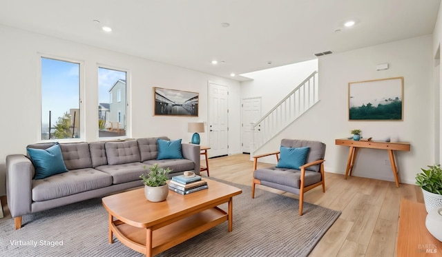 living room featuring light hardwood / wood-style flooring