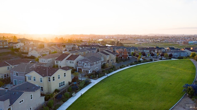 view of aerial view at dusk