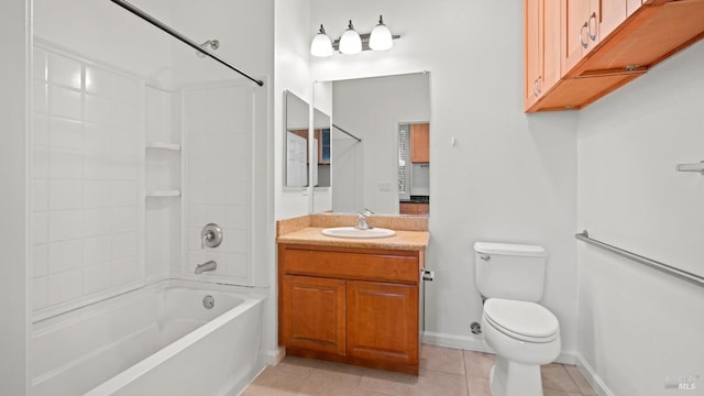 full bathroom with vanity, tile patterned floors, toilet, and shower / bath combination