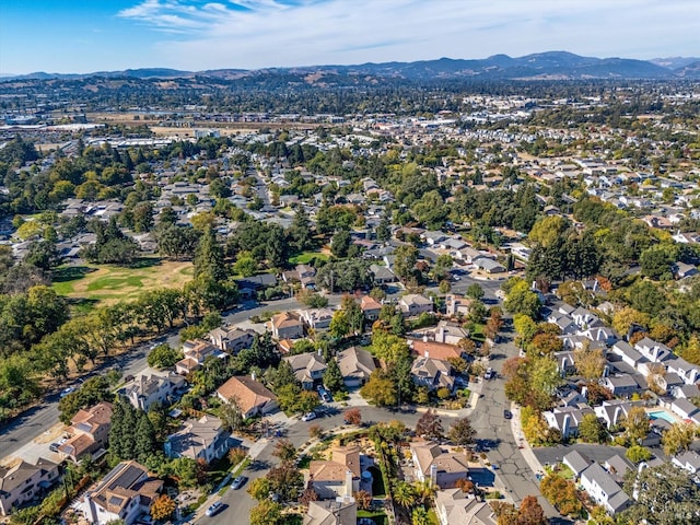 drone / aerial view featuring a mountain view