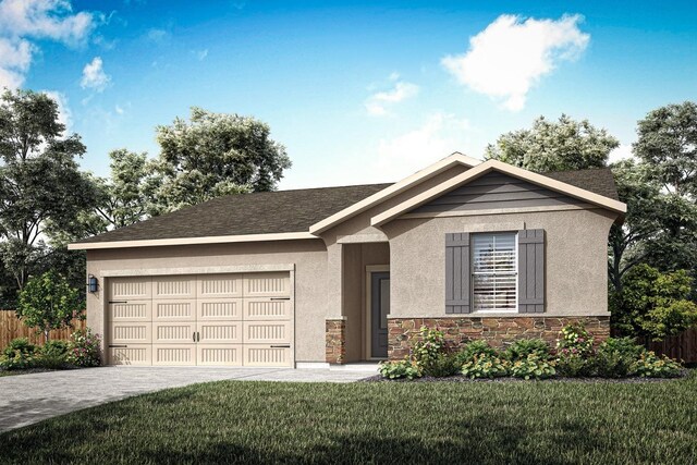 view of front of home featuring a garage and a front lawn