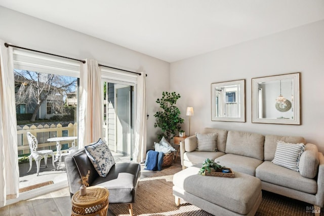 living room with light hardwood / wood-style flooring