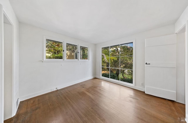 empty room with hardwood / wood-style flooring and plenty of natural light