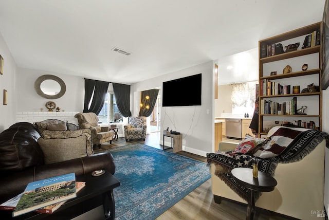 living room with wood-type flooring