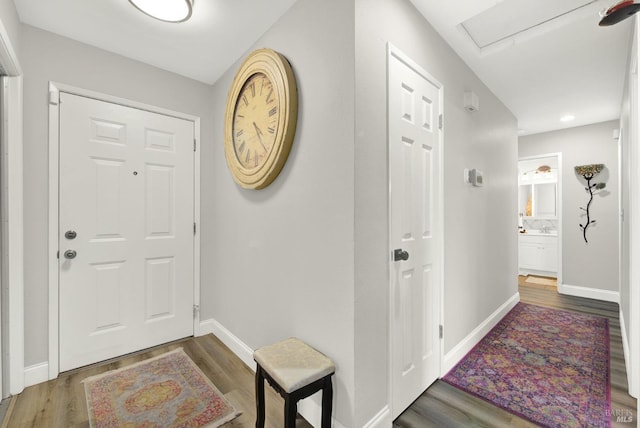 foyer featuring dark wood-type flooring