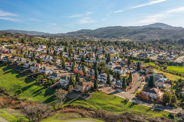 birds eye view of property featuring a mountain view