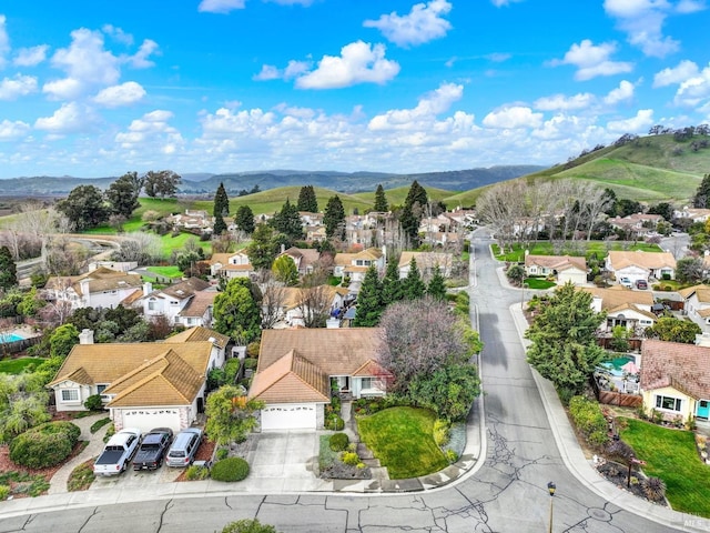 birds eye view of property with a mountain view