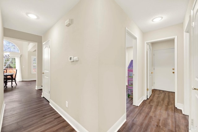 hallway with dark hardwood / wood-style floors