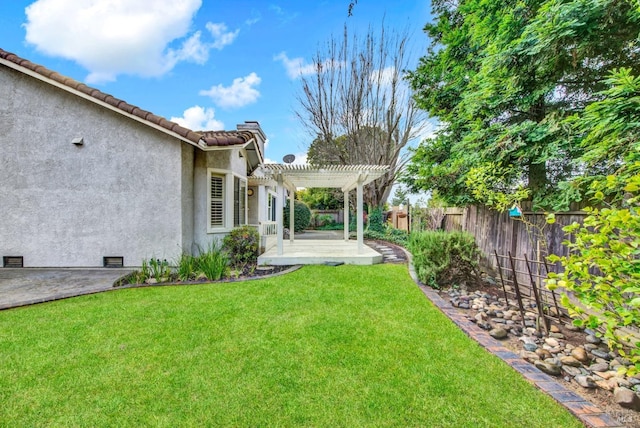 view of yard featuring a pergola and a deck