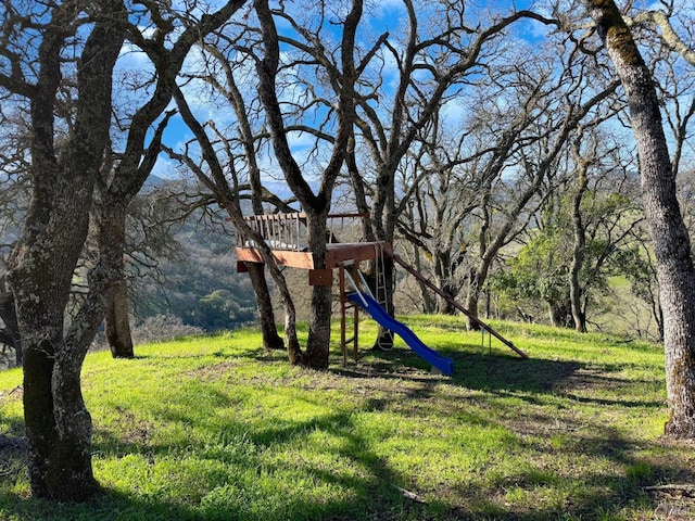 view of yard with a playground