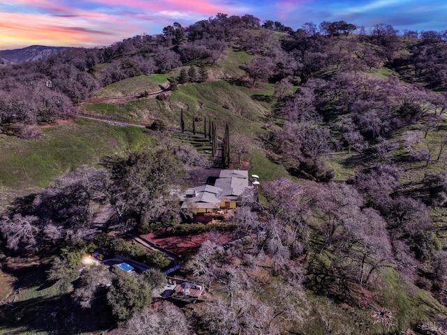 view of aerial view at dusk