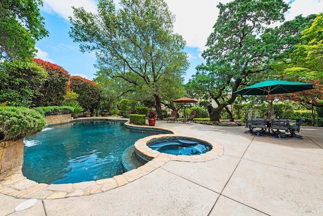 view of pool with an in ground hot tub and a patio area