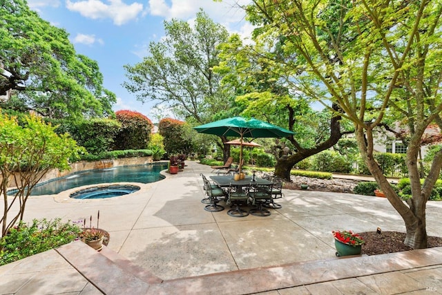 view of swimming pool with an in ground hot tub and a patio