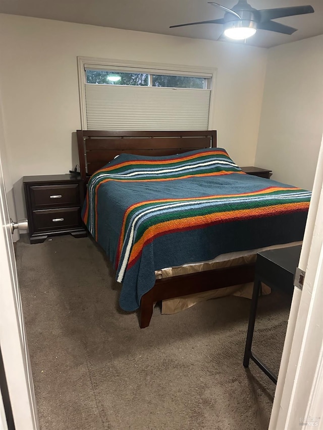 bedroom with carpet flooring and ceiling fan