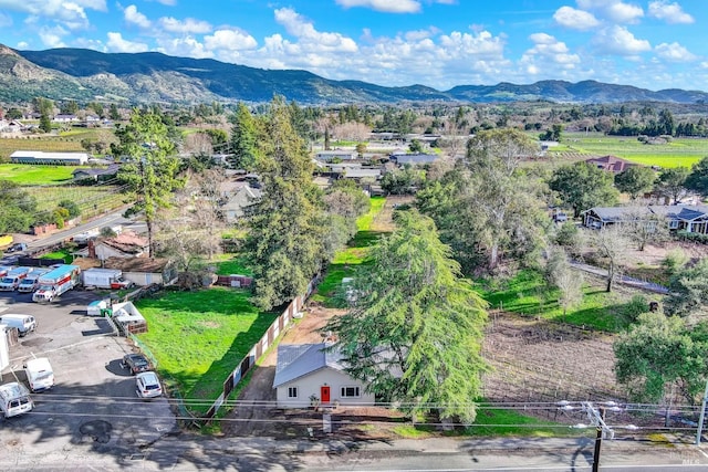 bird's eye view with a mountain view