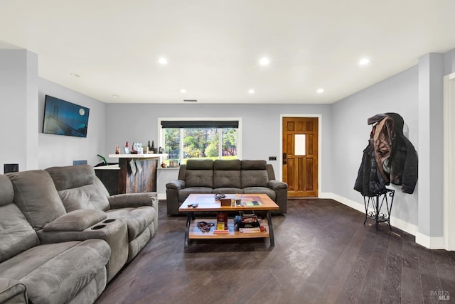 living room with dark wood-type flooring