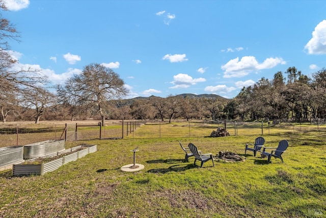 view of yard featuring a rural view and a mountain view