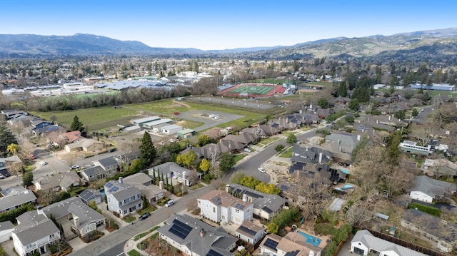 aerial view featuring a residential view and a mountain view