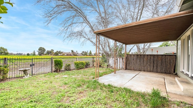 view of yard with a fenced backyard and a patio area