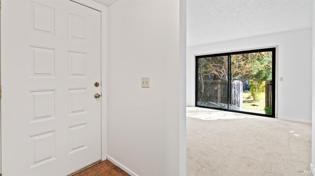 unfurnished room with plenty of natural light, a textured ceiling, and carpet