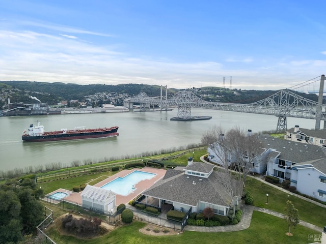 bird's eye view featuring a water view