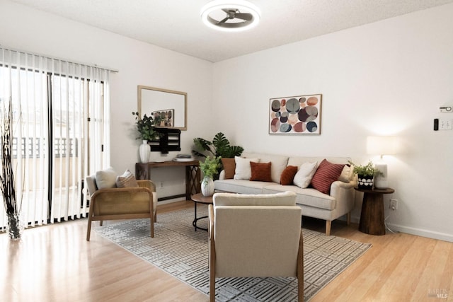 living room with light hardwood / wood-style flooring