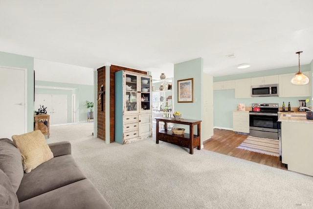 living room with light carpet