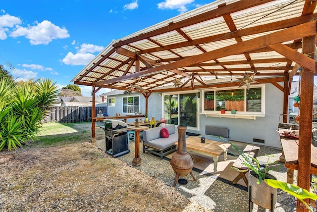 view of patio featuring a pergola